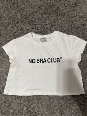 No Bra Club White Crop Tee